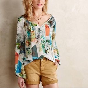 Leifsdottir from Anthropologie Floral Silk Catappa Top | Size 8
